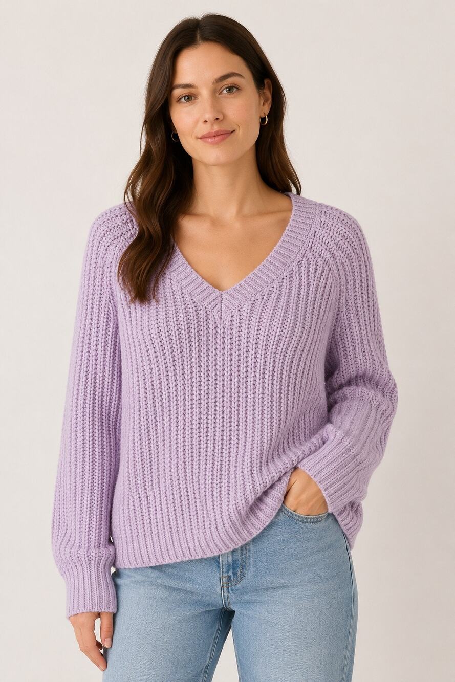 LOU & GREY Lavender Chenille V-Neck Chunky Knit Sweater | Size Medium